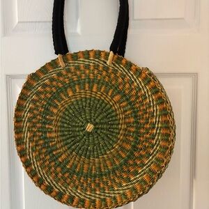 Handwoven Green and Orange Round Tote Bag fair trade made in Kenya
